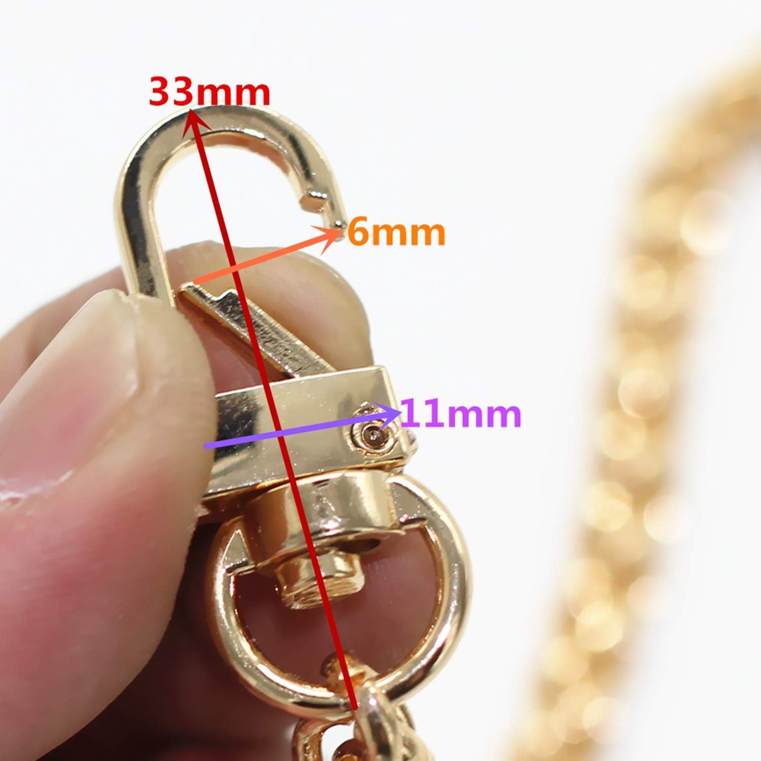 47" DIY Iron Flat Chain Strap Handbag Chains Accessories Purse Straps Shoulder Cross Body Replacement Straps, with Metal Buckles (Gold)